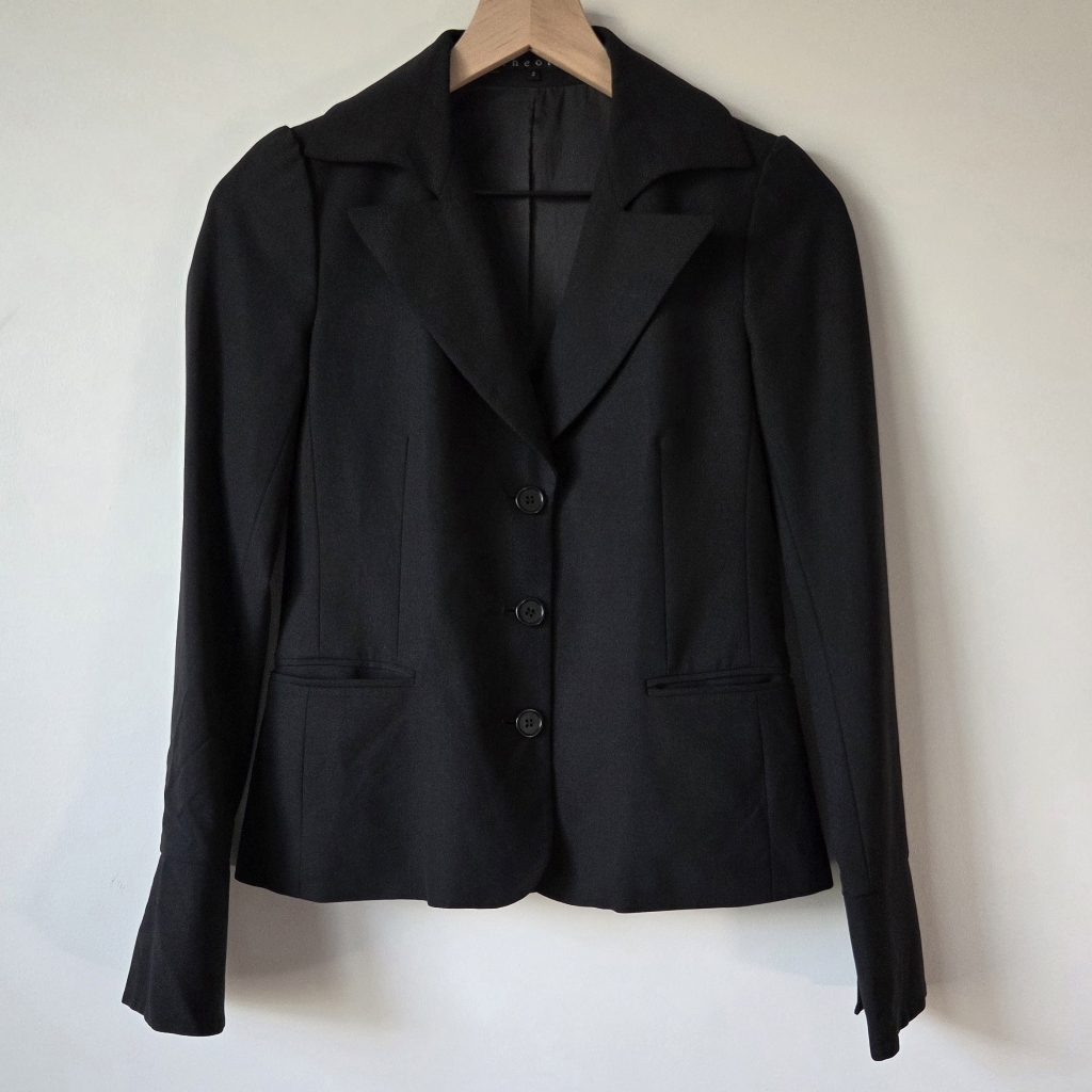 Theory Black Wool Blend Tailored Blazer Structured Jacket Womens Size 2